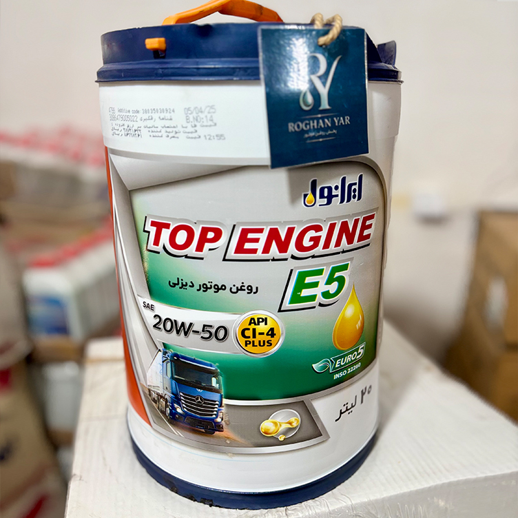 روغن موتور ایرانول مدل تاپ انجین CI4 حجم ۲۰ لیتر ۲۰W50